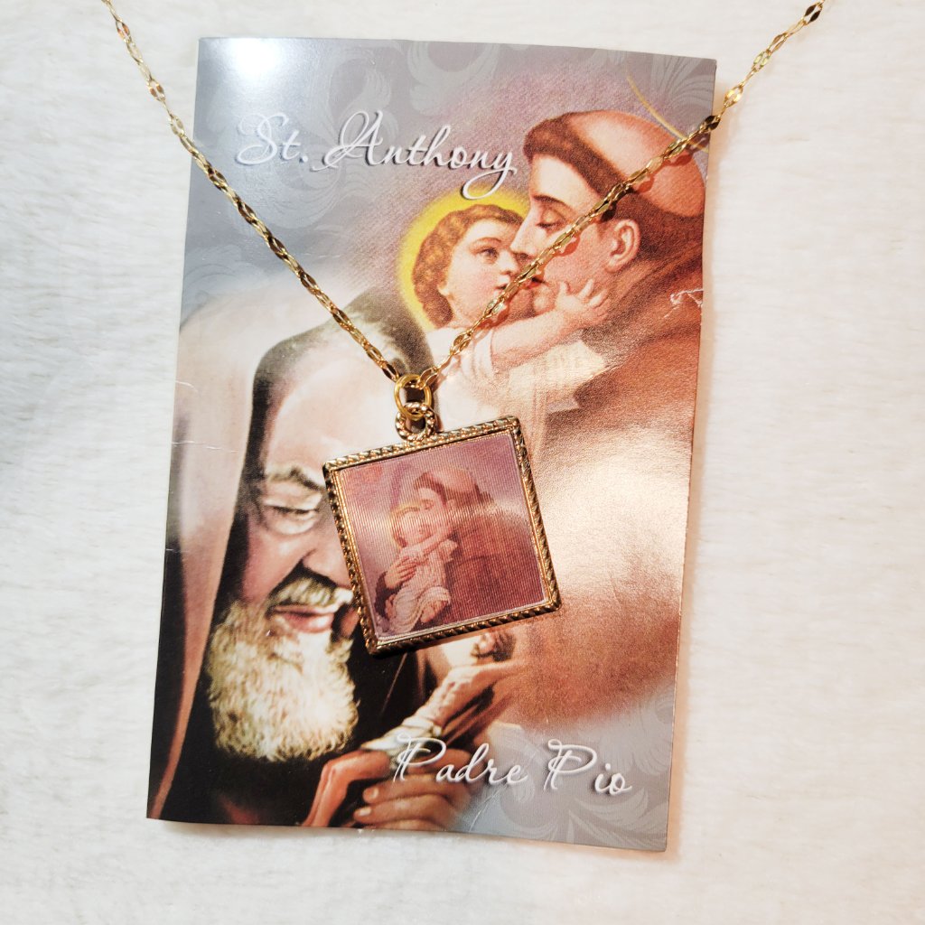 Vintage Holographic Religious Saint Anthony Padre Pio Necklace